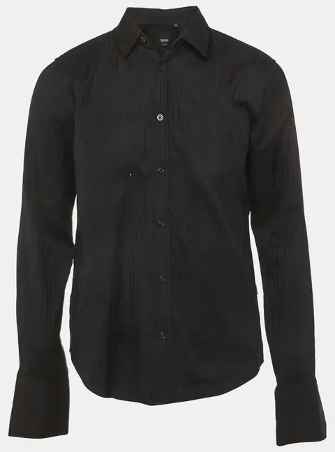 Boss By Hugo Boss Black Striped Cotton Slim Fit Shirt M