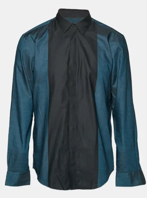 Boss By Hugo Boss Black/Teal Blue Cotton Slim Fit Shirt XL