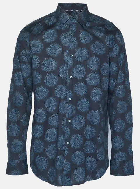 Boss By Hugo Boss Blue Printed Cotton Shirt XXL
