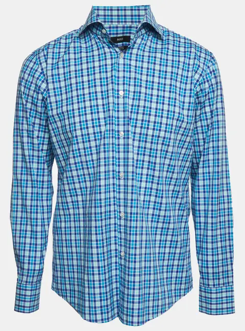 Boss By Hugo Boss Blue Check Print Cotton Regular Fit Shirt L