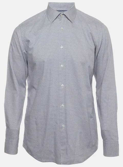 Boss By Hugo Boss Blue Geometric Print Cotton Shirt L