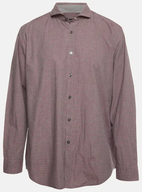 Boss By Hugo Boss Pink/Grey Micro Check Cotton Lennie Shirt XXL