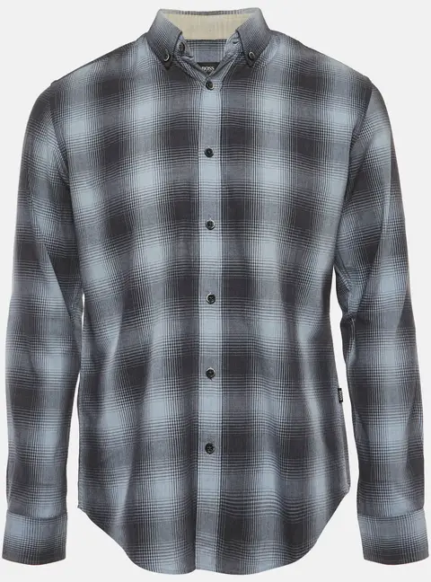 Boss By Hugo Boss Grey Plaid Cotton Slim Fit Shirt M