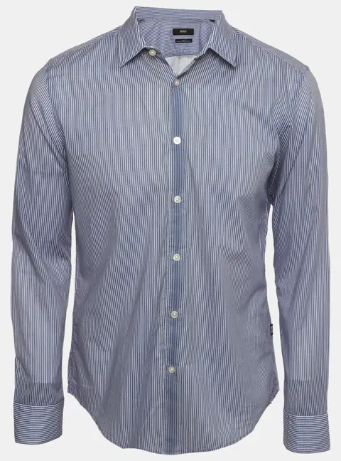 Boss By Hugo Boss Blue Stripe Cotton Slim Fit Shirt M
