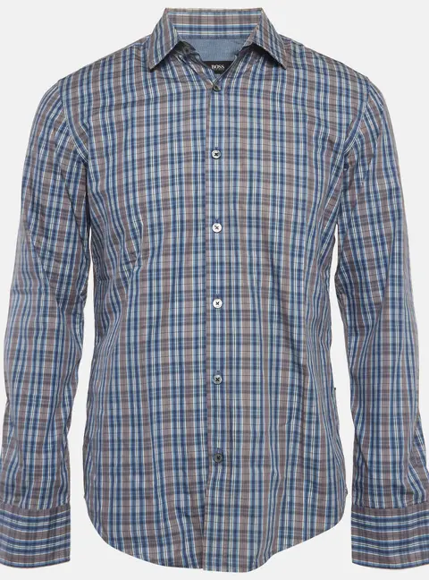 Boss By Hugo Boss Blue Cotton Slim Fit Shirt M