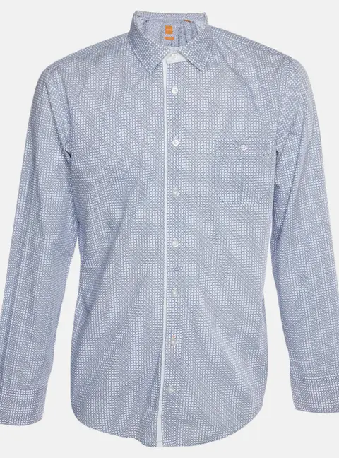 Boss Orange By Hugo Boss Blue Printed Cotton Long Sleeves Shirt L