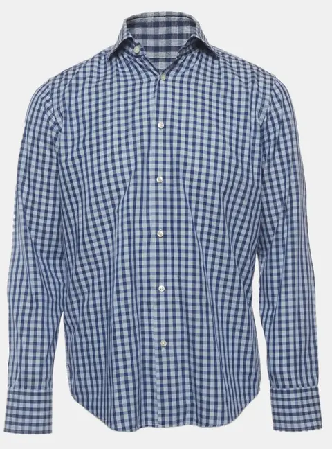 Boss By Hugo Boss Blue Checkered Cotton Regular Fit Shirt M