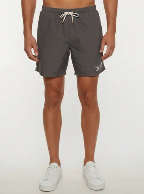 Boss By Hugo Boss Grey Logo Print Synthetic Starfish Swim Shorts S