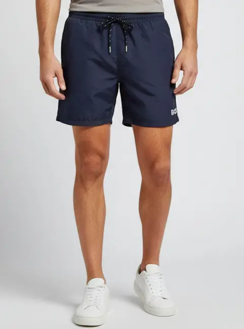 Boss By Hugo Boss Navy Blue Logo Print Synthetic Starfish Swim Shorts M