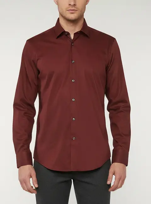Boss By Hugo Boss Burgundy Poplin Regular Fit Gelson Shirt L