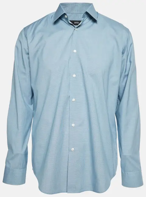 Boss By Hugo Boss Blue Micro Houndstooth Print Poplin Eliott Shirt L