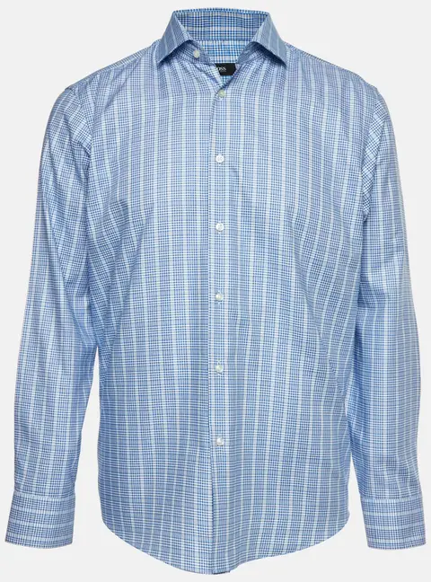Boss By Hugo Boss Blue Checked Cotton Regular Fit Gordon Shirt L