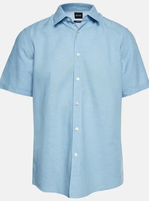 Boss By Hugo Boss Blue Cotton Linen Blend Luka Shirt L