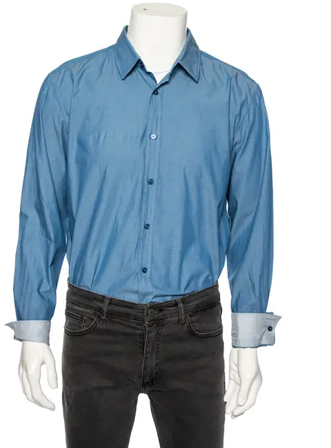 Boss By Hugo Boss Blue Cotton Button Front Slim Fit Stretch Shirt XL
