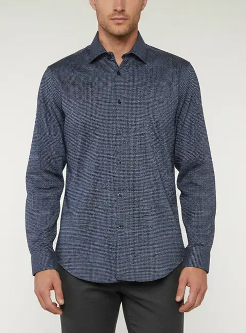 Boss By Hugo Boss Navy Blue Geometric Dotted Print Poplin Elliot Shirt L
