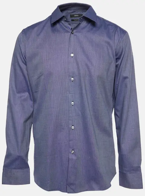 Boss By Hugo Boss Blue Cotton Regular Fit Eliott Shirt L