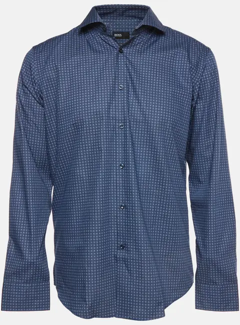 Boss By Hugo Boss Blue Geometric Print Poplin Gordon Shirt L