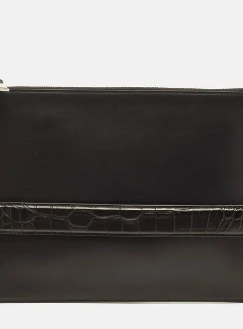 Bottega Veneta Black Leather and Alligator Flat Pouch