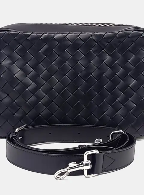Bottega Veneta Black Leather Mesh Camera Bag