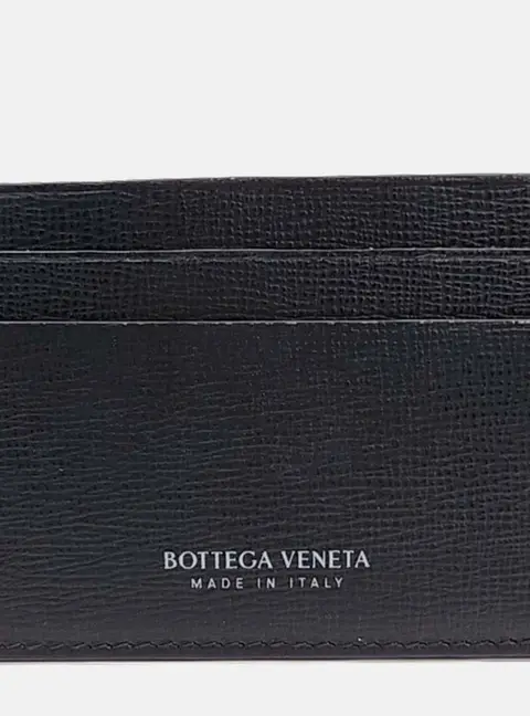 Bottega Veneta Logo Printed Black Grained Leather Card Case Bag