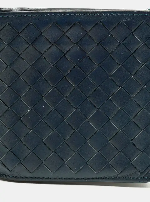 Bottega Veneta Navy Blue Intrecciato Leather Bifold Wallet