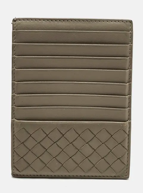 Bottega Veneta Beige Intrecciato Leather Zip Card Holder