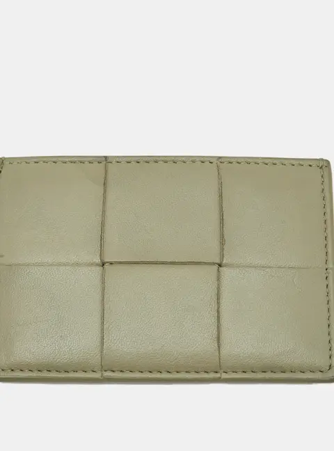 Bottega Veneta Cassette Green Intrecciato Leather Card Holder