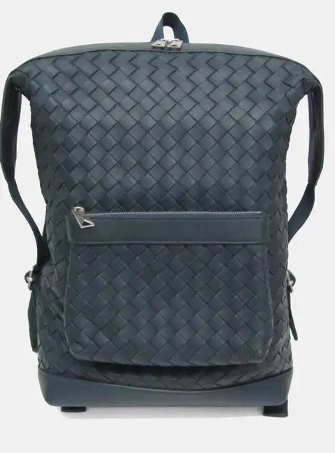 Bottega Veneta Intrecciato Backpack Navy Blue Lambskin Leather Backpack Bag