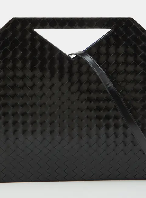 Bottega Veneta Black Intrecciato Leather Cut Out Handle Convertible Tote