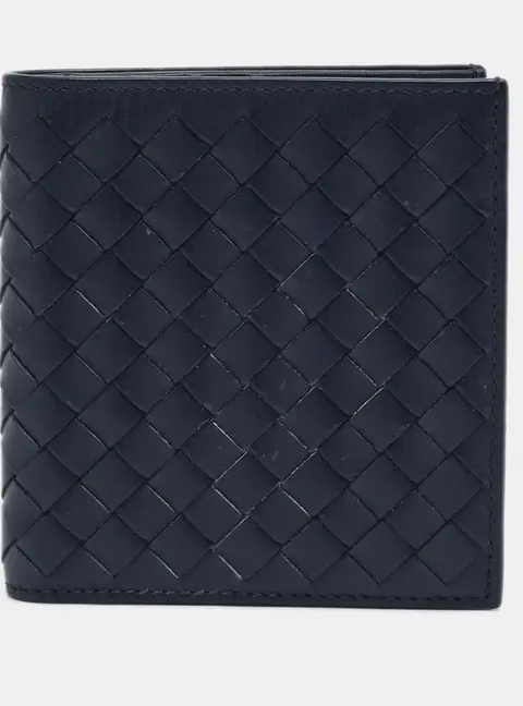 Bottega Veneta Navy Blue Intrecciato Leather Bifold Wallet