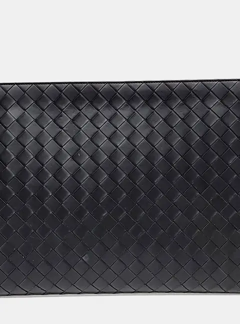 Bottega Veneta Intrecciato Black Leather Clutch Bag