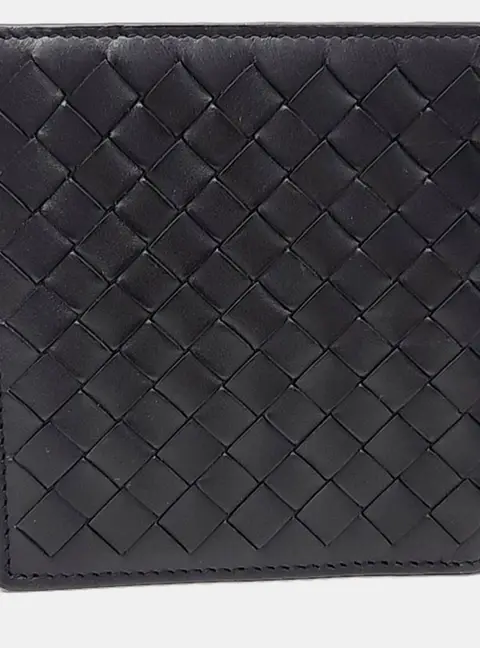Bottega Veneta Bi-Fold Black Intrecciato Leather Wallet