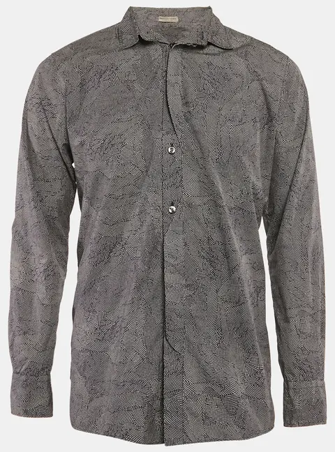 Bottega Veneta Navy Blue Printed Cotton Long Sleeve Shirt L