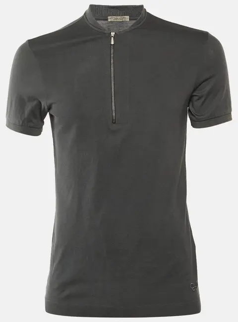 Bottega Veneta Grey Cotton Mandarin Collar T-Shirt S