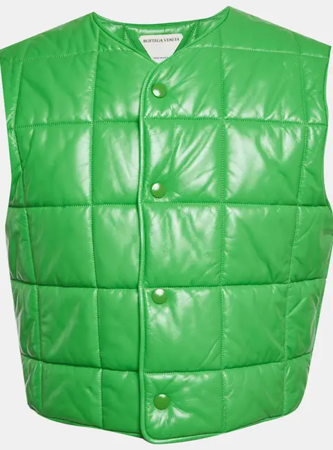Bottega Veneta Blue Faux Leather Quilted Vest XS
