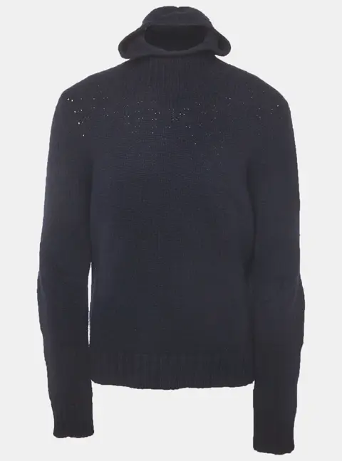 Bottega Veneta Navy Blue Wool Blend Hoodie Sweater L