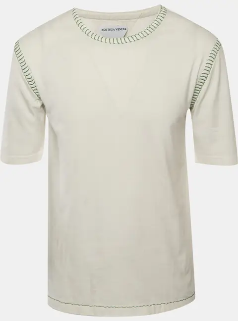 Bottega Veneta White Cotton Overlock Stitch Detail T-Shirt M
