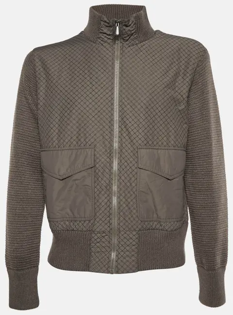 Bottega Veneta Grey Printed Nylon and Wool Knit Zip Up Jacket L