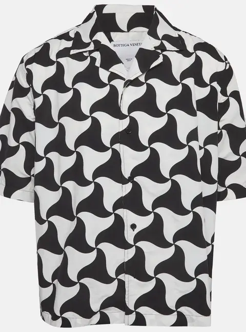 Bottega Veneta White/Black Wave Triangle Print Nylon Bowling Shirt L