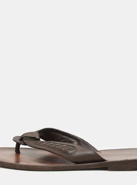 Bottega Veneta Brown Intrecciato Leather Thong Sandals Size 43