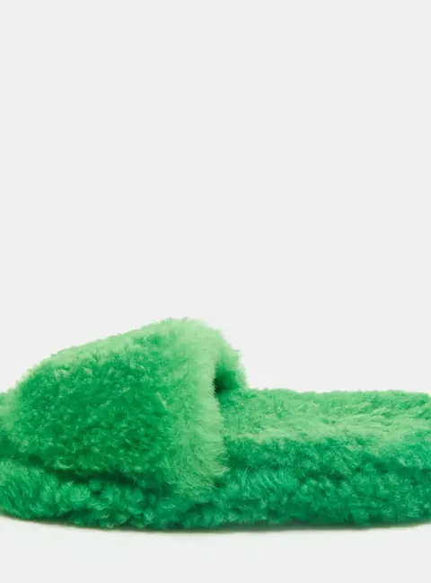 Bottega Veneta Green Shearling Fur Resort Teddy Slides Size 41