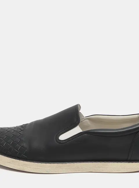 Bottega Veneta Dodger Size 44.5 Black Intrecciato Leather Slip On Sneakers