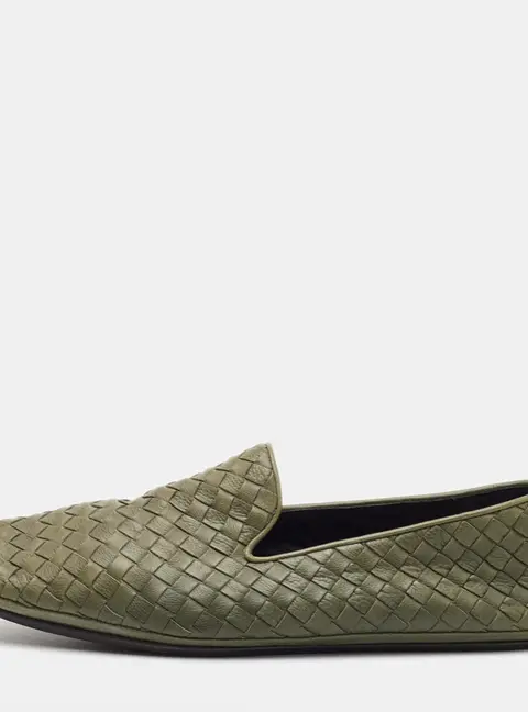 Bottega Veneta Size 40 Green Intrecciato Leather Slip on Loafers