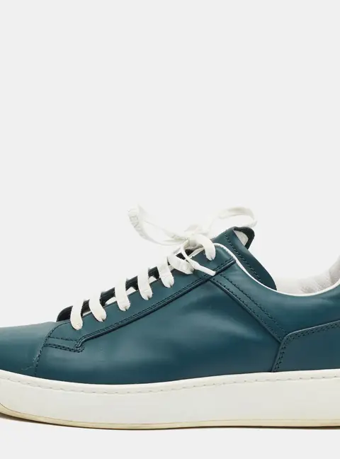 Bottega Veneta Size 42.5 Green Leather Lace Up Sneakers