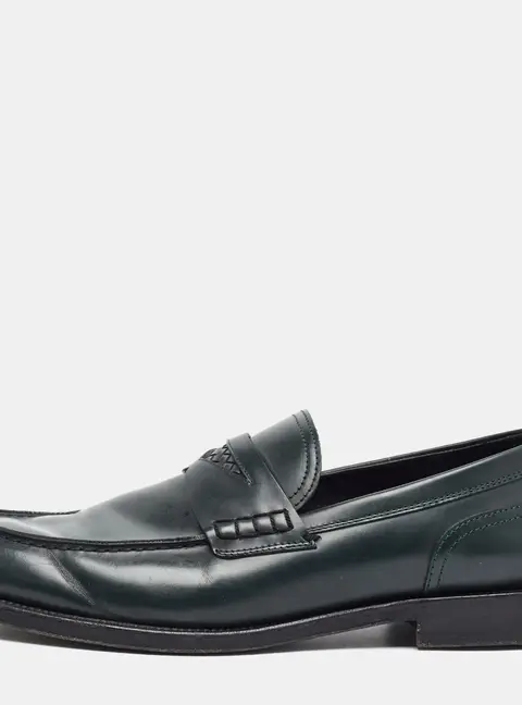 Bottega Veneta Size 45 Dark Green Leather Penny Loafers