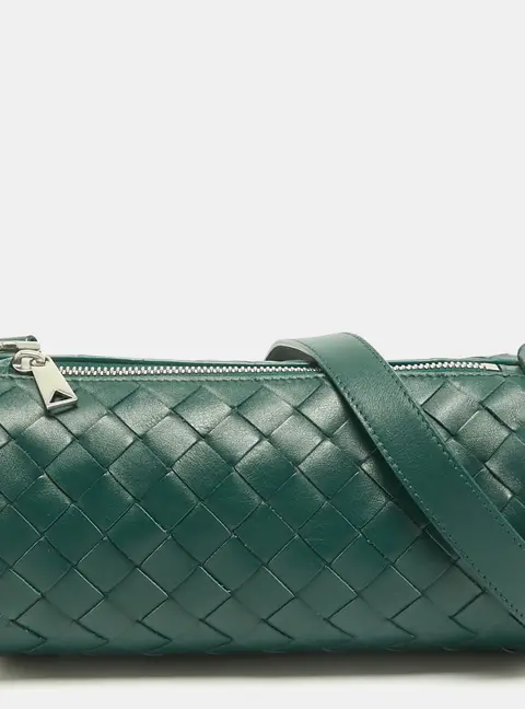Bottega Veneta Barrel Mini Green Intrecciato Leather Crossbody Bag