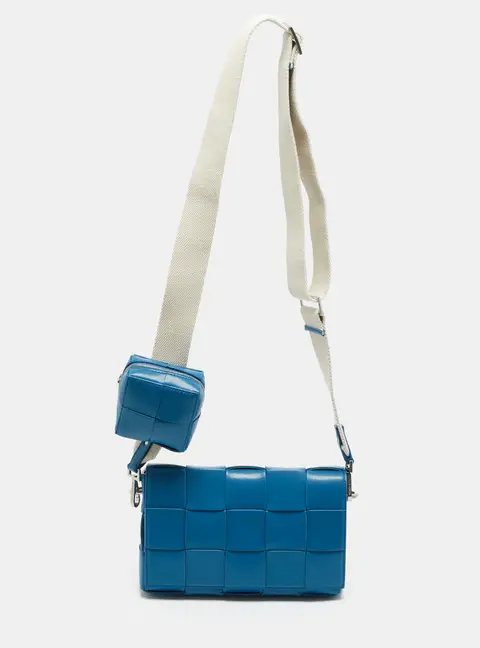 Bottega Veneta Cassette Medium Blue Intrecciato Leather Crossbody Bag