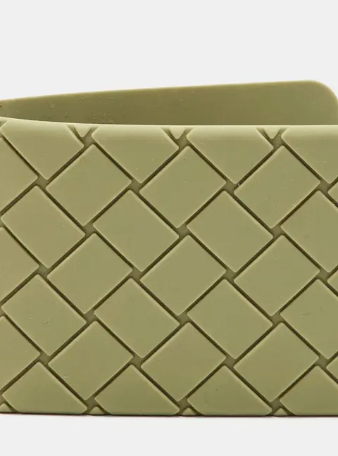 Bottega Veneta Sage Green Intreccio Rubber Flap Bifold Wallet