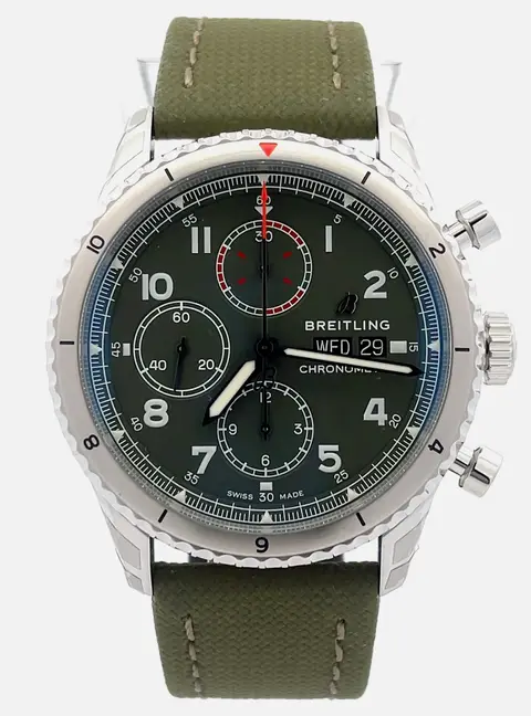 Breitling Aviator 8 Chronograph 43 Curtiss Warhawk A133161A1L1X2 Automatic Chronograph Green Dial Stainless Steel Men's Wristwatch 43mm