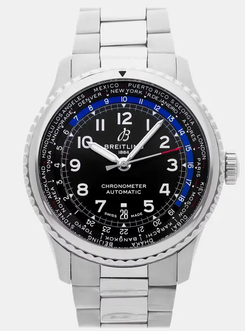 Breitling Aviator 8 B35 Unitime 43 AB3521U41B1A1 Black Stainless Steel Automatic Men's Wristwatch 43mm